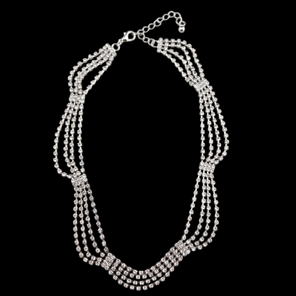 💎 Four Strand Rhinestone Statement Necklace | Holiday Sparkle Neckace